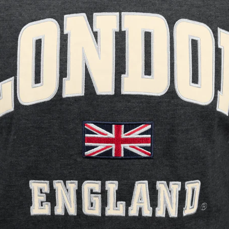 LE129CO Unisex London England Applique Embroidery Hoodie Charcoal