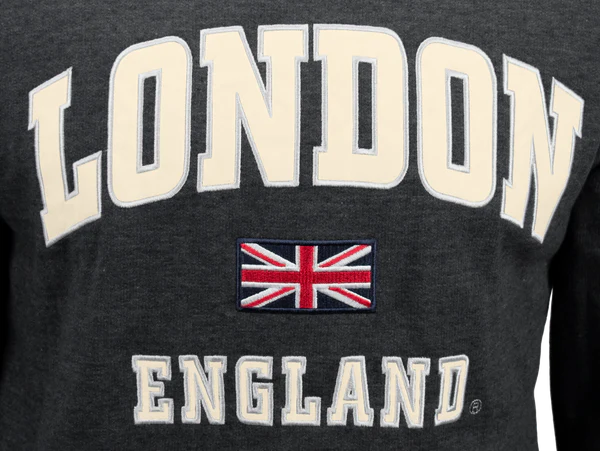 LE129CO Unisex London England Applique Embroidery Hoodie Charcoal