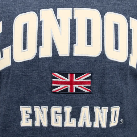 LE129D/O Unisex London England Applique Embroidery Hoodie Denim blue