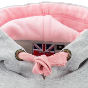 LE129GP Unisex London England Applique Embroidery Hoodie Heather Grey/Pink