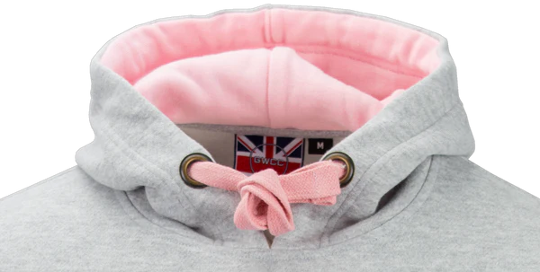 LE129GP Unisex London England Applique Embroidery Hoodie Heather Grey/Pink