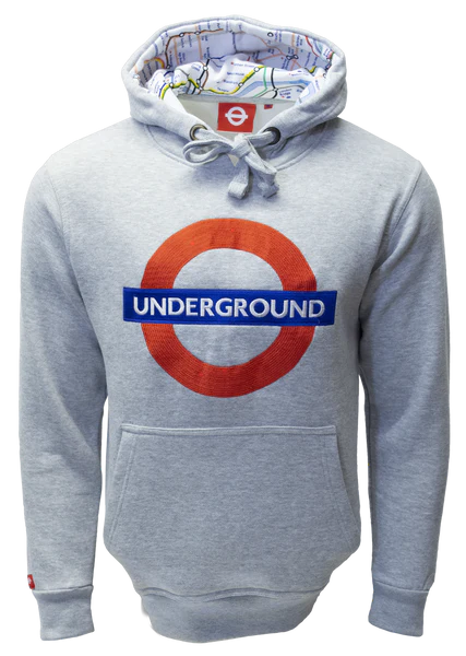 TFL129UND Licensed Unisex Underground London Applique Embroidery Grey XS TO 4XL