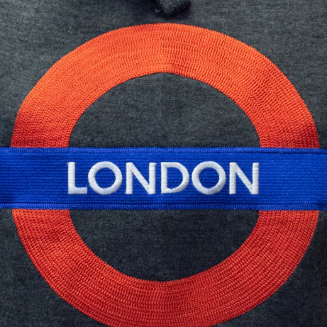 TFL129LON Licensed Unisex London Roundel Applique Embroidery Charcoal XS TO 2XL