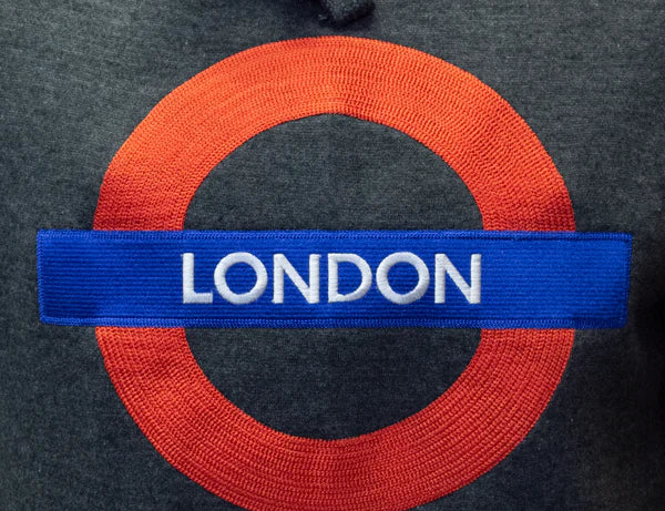 TFL129LON Licensed Unisex London Roundel Applique Embroidery Charcoal XS TO 2XL