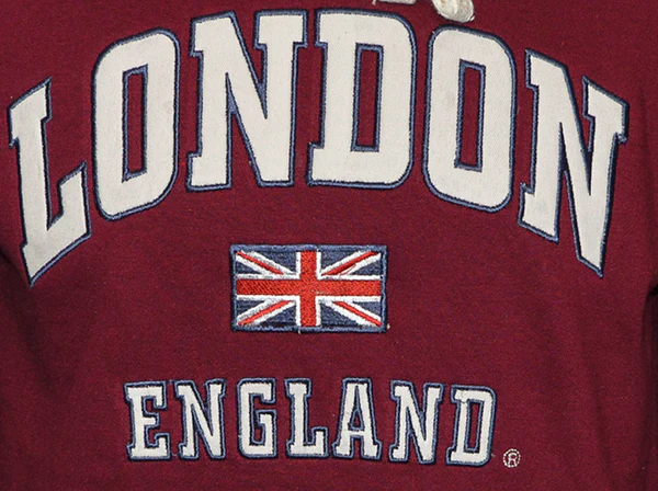 LE129MO Unisex London England Applique Embroidery Hoodie Maroon - Off white SX TO 4XL