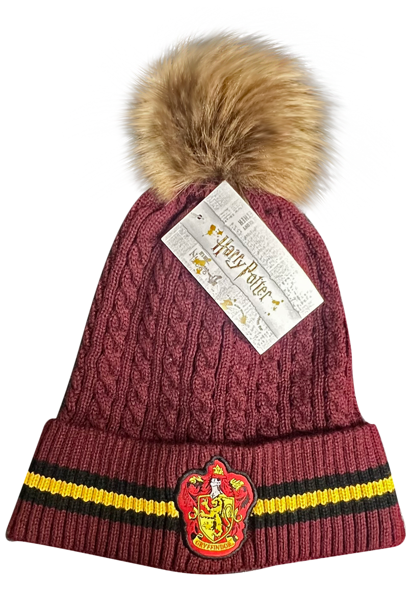 Licensed Unisex Harry Potter Gryffindor Cable Knit ski hat Beanie with Detachable Pom Pom, Suitable for Adults and Teens. Maroon