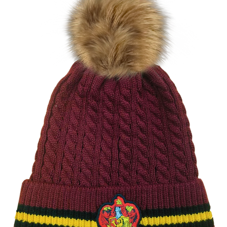 Licensed Unisex Harry Potter Gryffindor Cable Knit ski hat Beanie with Detachable Pom Pom, Suitable for Adults and Teens. Maroon