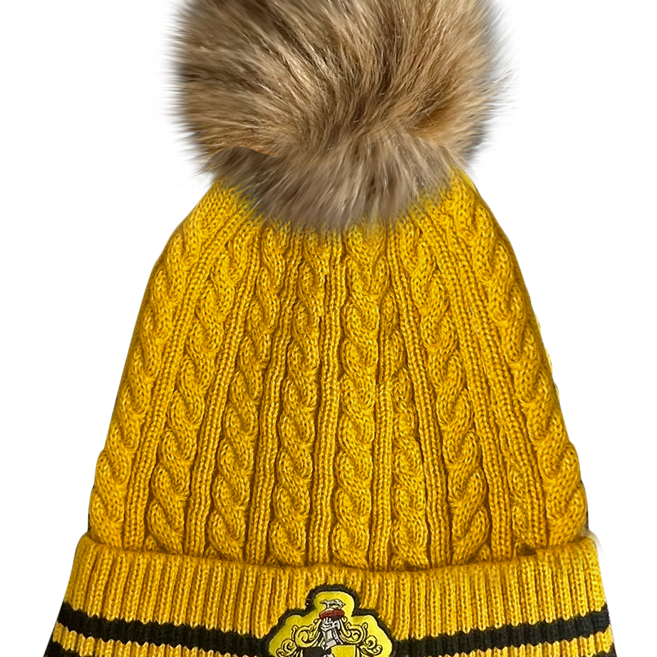 Licensed Unisex Harry Potter Hufflepuff Cable Knit ski hat Beanie with Detachable Pom Pom Suitable Adults and Teens Yellow