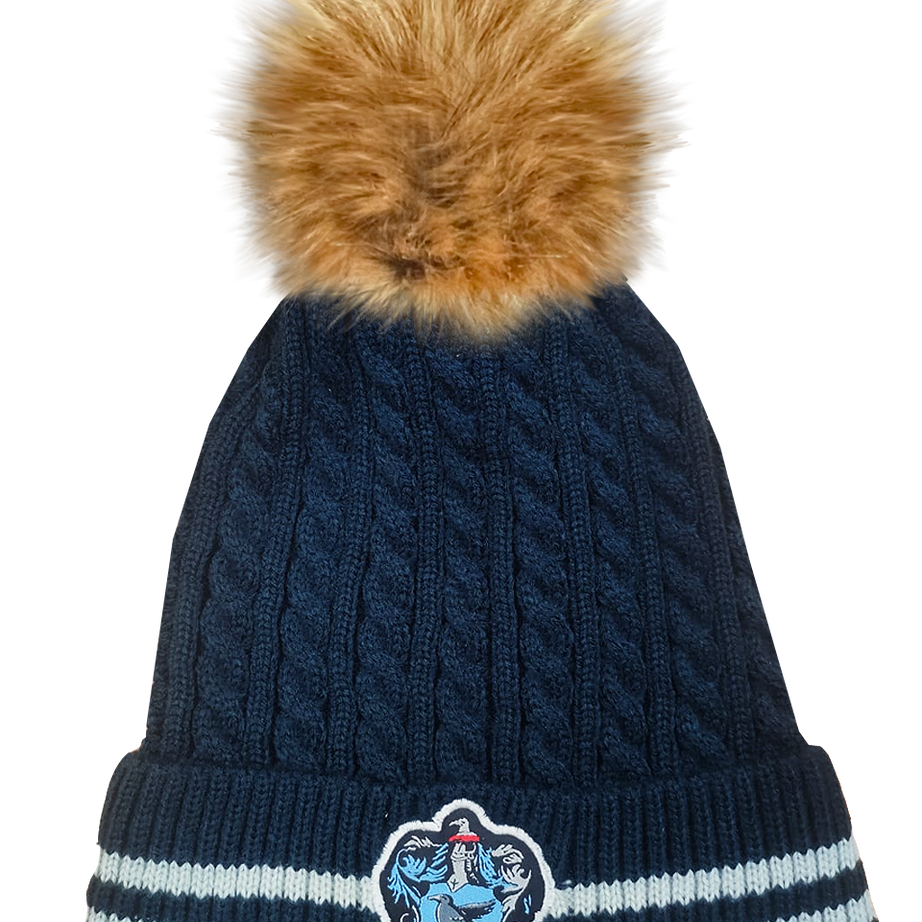 Licensed Unisex Harry Potter Ravenclaw Cable Knit ski hat Beanie with Detachable Pom Pom, Suitable for Adults and Teens. Navy