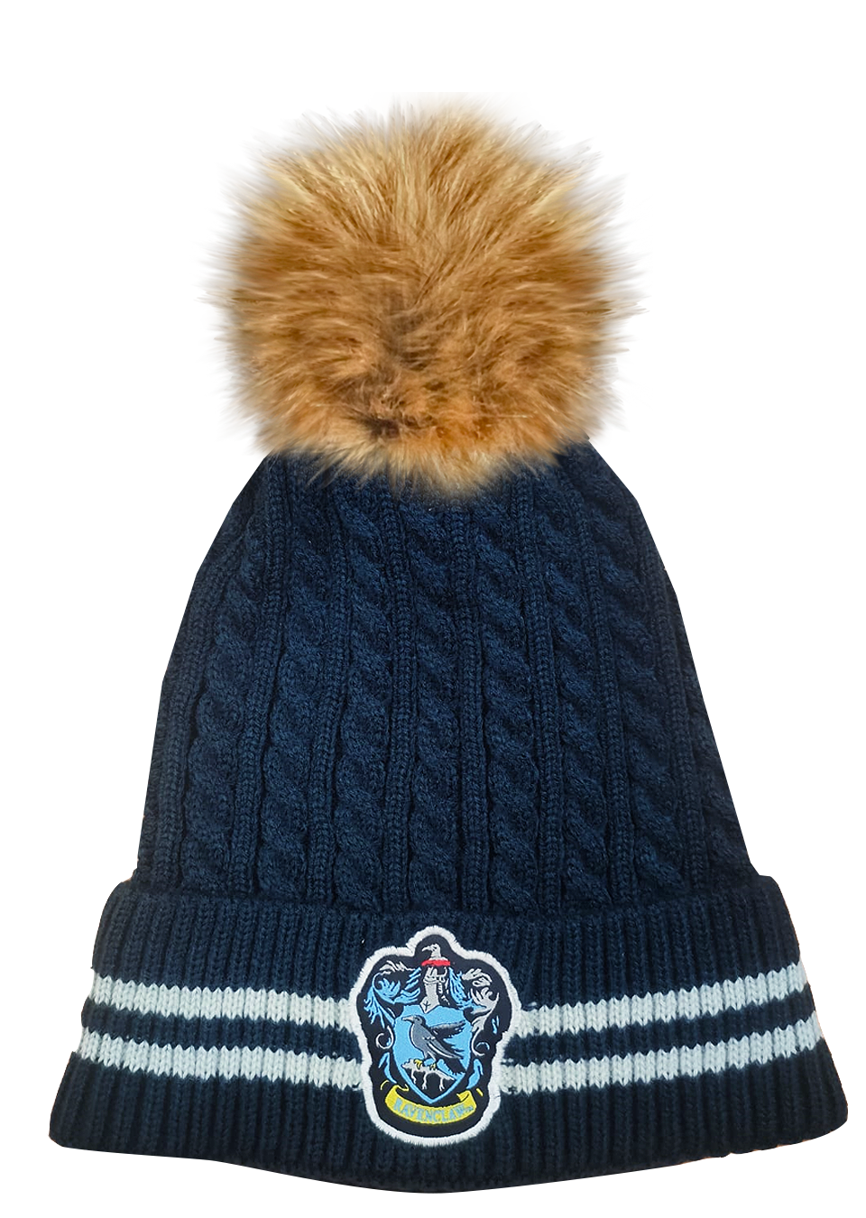 Licensed Unisex Harry Potter Ravenclaw Cable Knit ski hat Beanie with Detachable Pom Pom, Suitable for Adults and Teens. Navy