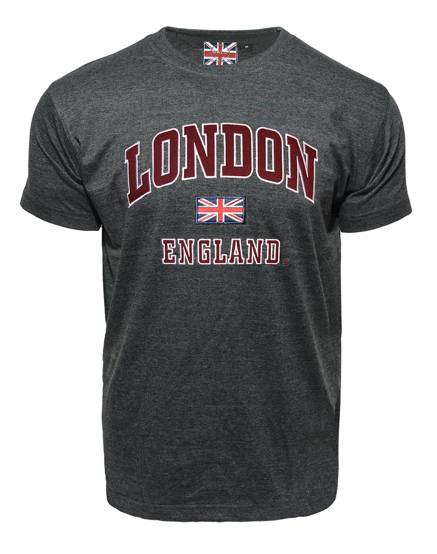 LE105CM Unisex London England Applique Embroidery T Shirt Charcoal - Maroon XS to 4XL