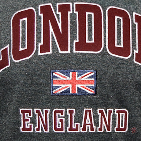 LE105CM Unisex London England Applique Embroidery T Shirt Charcoal - Maroon XS to 4XL