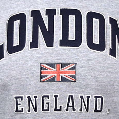 LE105GN Unisex London England Applique Embroidery T-Shirt Grey/Navy Xs to 4xl