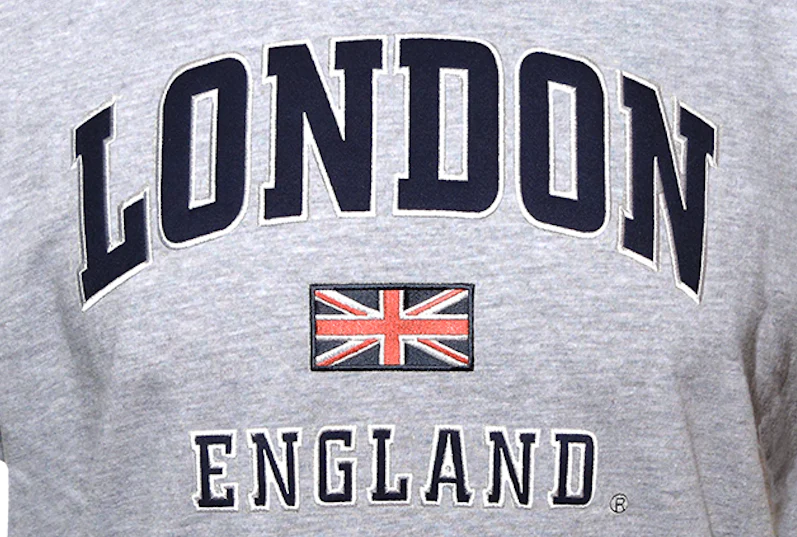 LE105GN Unisex London England Applique Embroidery T-Shirt Grey/Navy Xs to 4xl