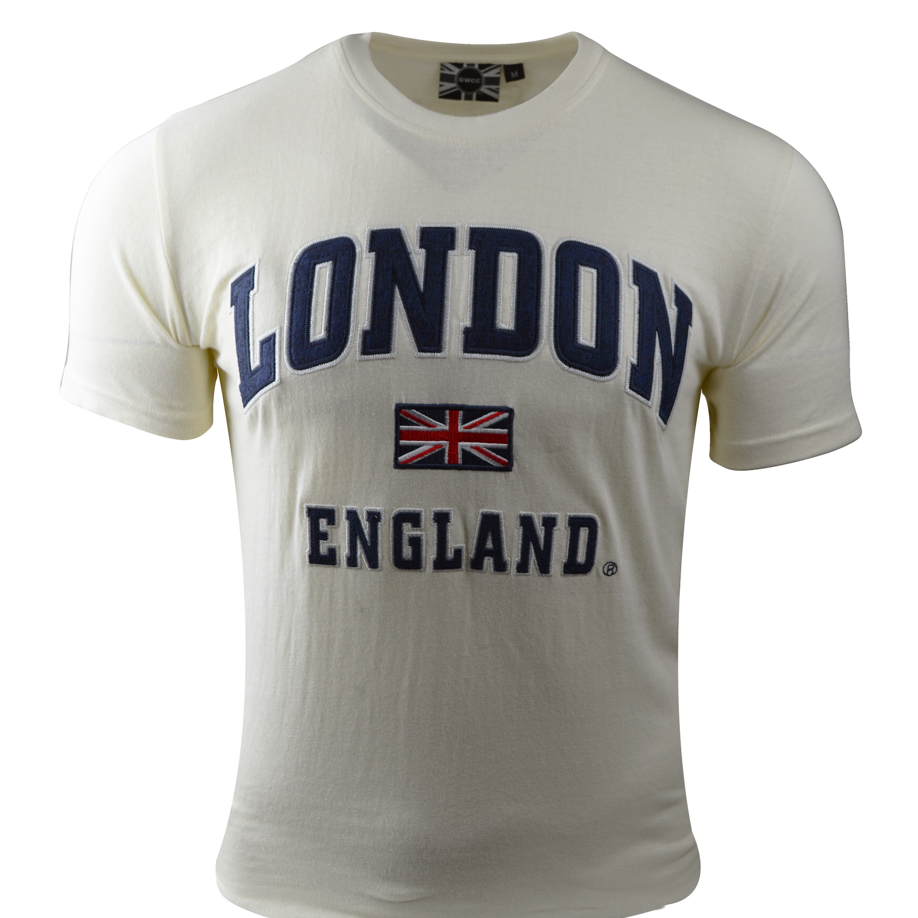 LE105O/W Unisex London England Applique Embroidery T Shirt Off white/Navy