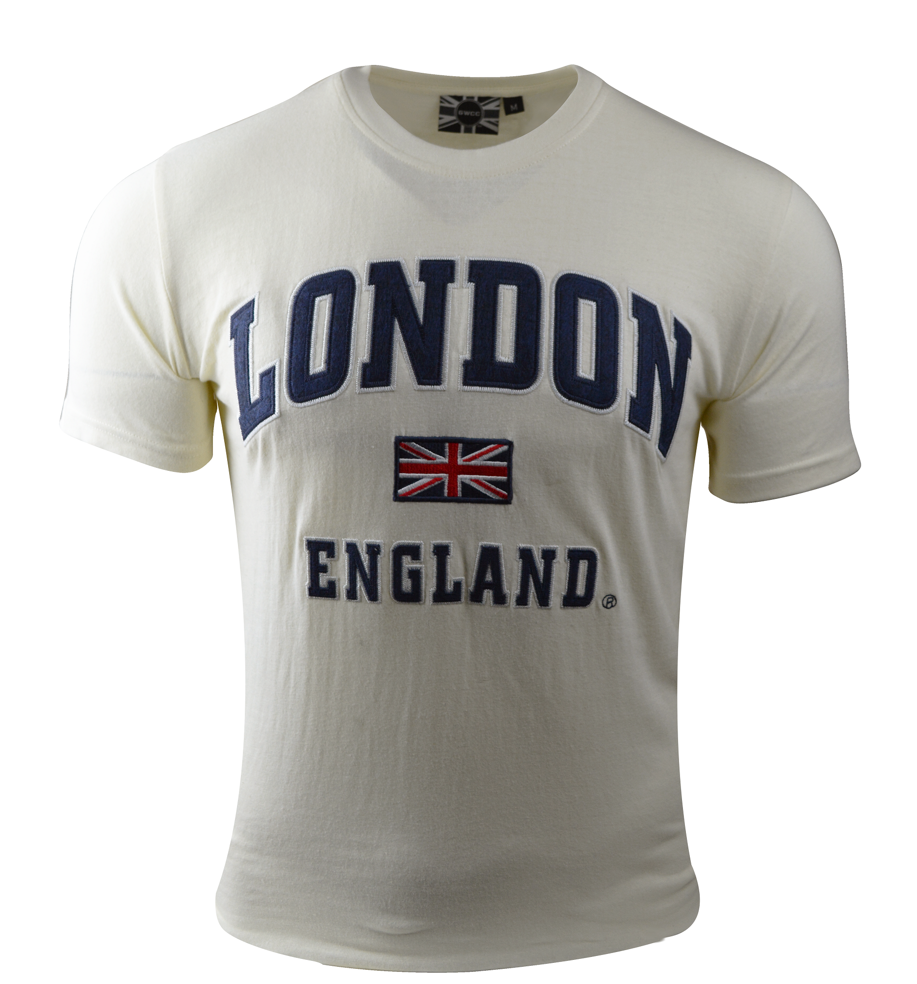 LE105O/W Unisex London England Applique Embroidery T Shirt Off white/Navy
