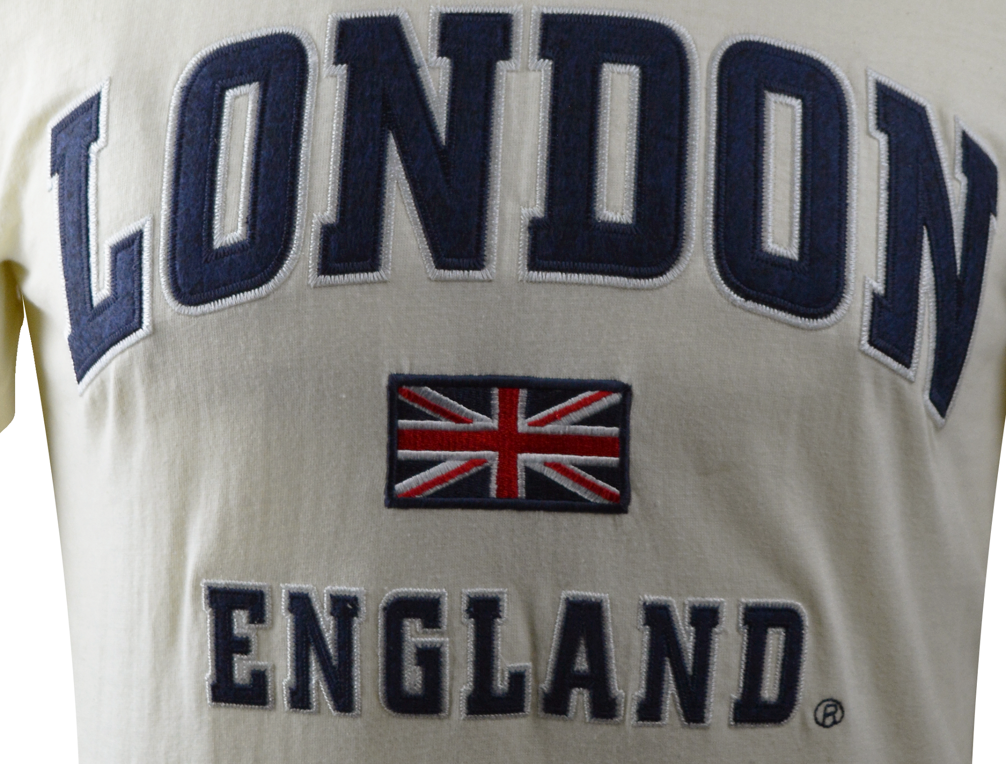 LE105O/W Unisex London England Applique Embroidery T Shirt Off white/Navy
