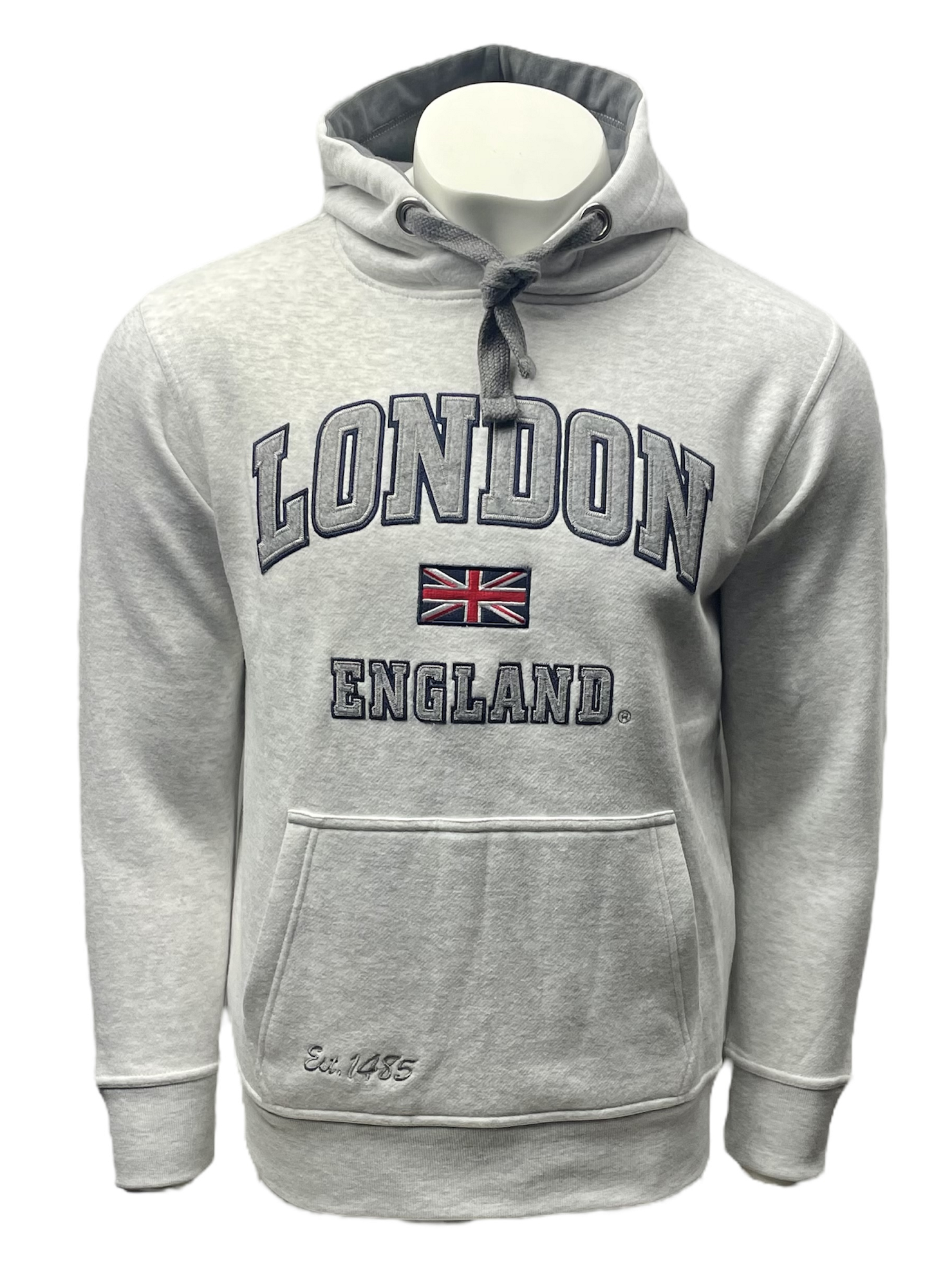 LE129ASH G Unisex London England Applique Embroidery Hoodie Ash Grey XS TO 4XL