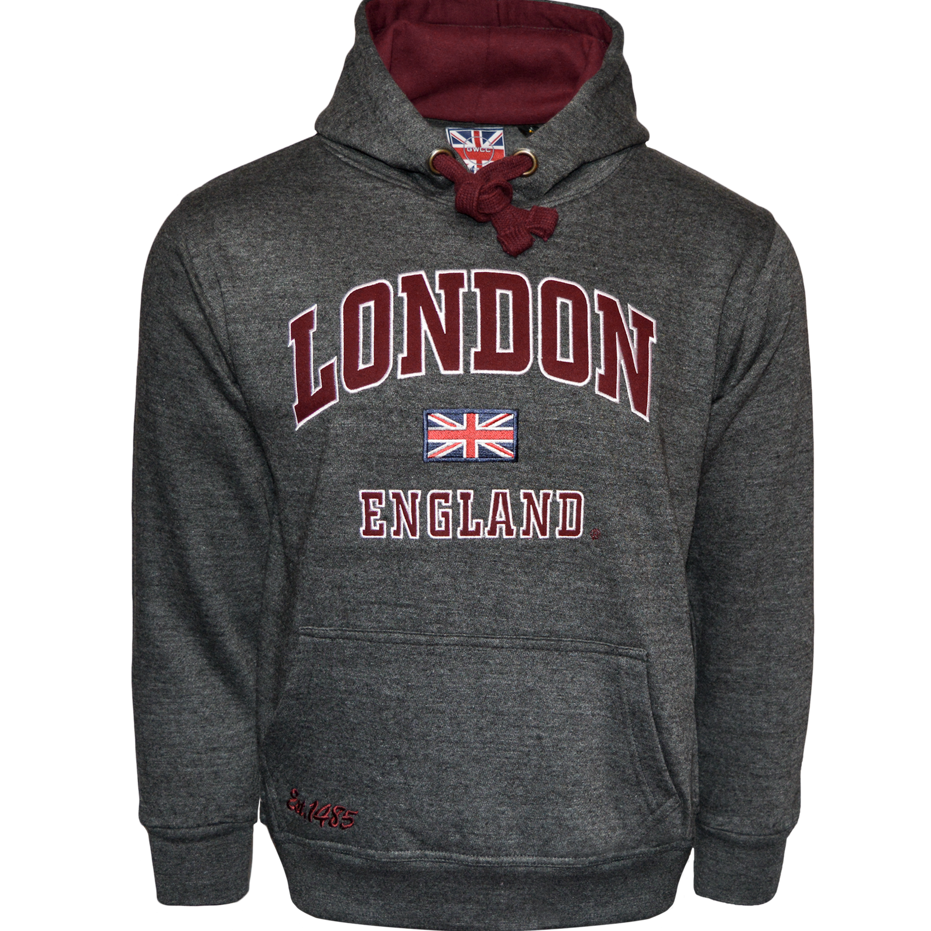 LE129CM Unisex London England Hoodie Charcoal Maroon XS TO 4XL