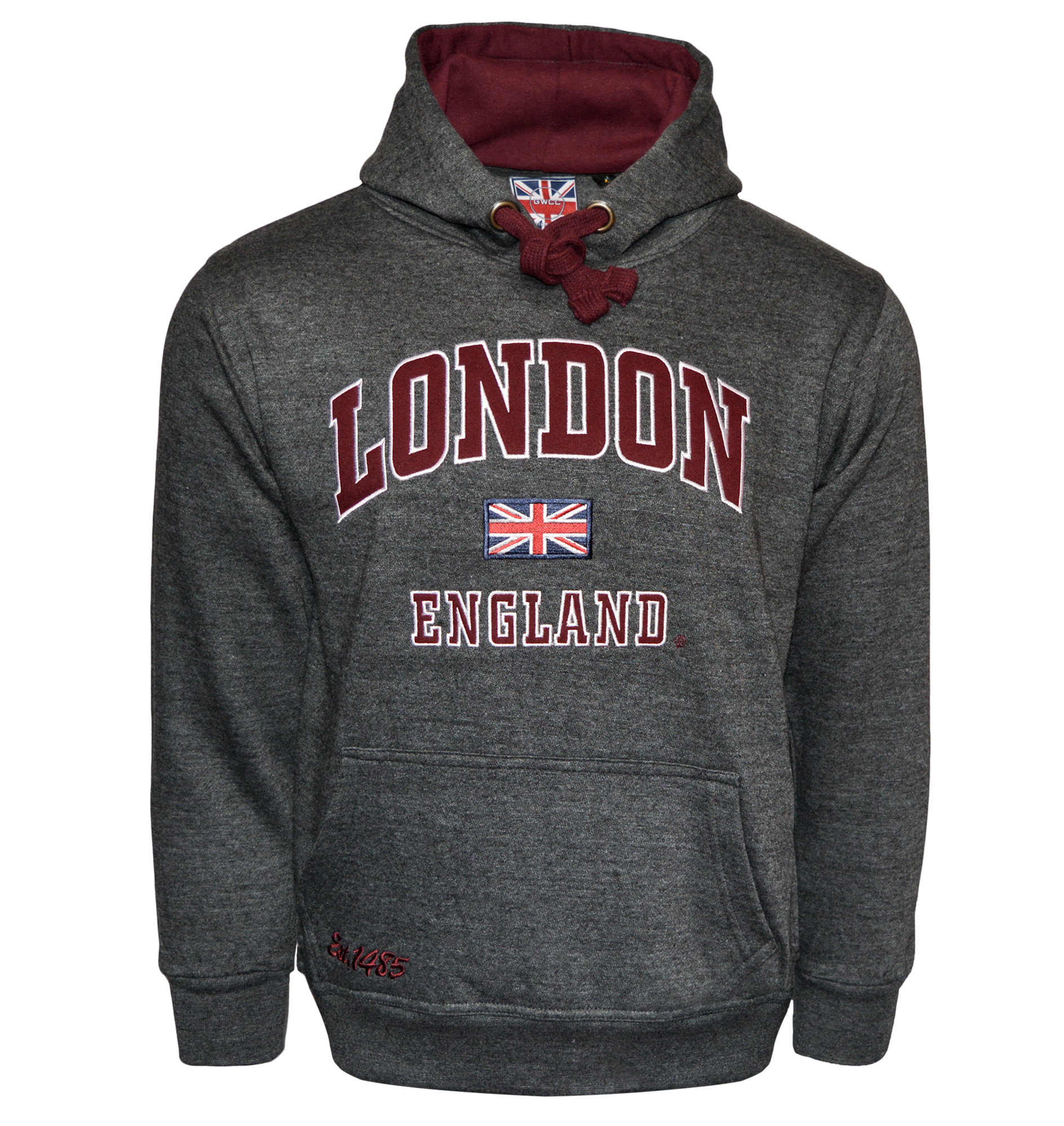 LE129CM Unisex London England Hoodie Charcoal Maroon XS TO 4XL