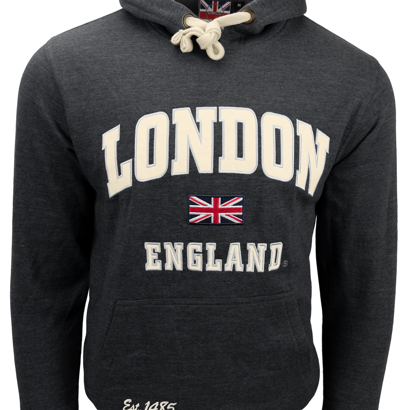 LE129CO Unisex London England Applique Embroidery Hoodie Charcoal