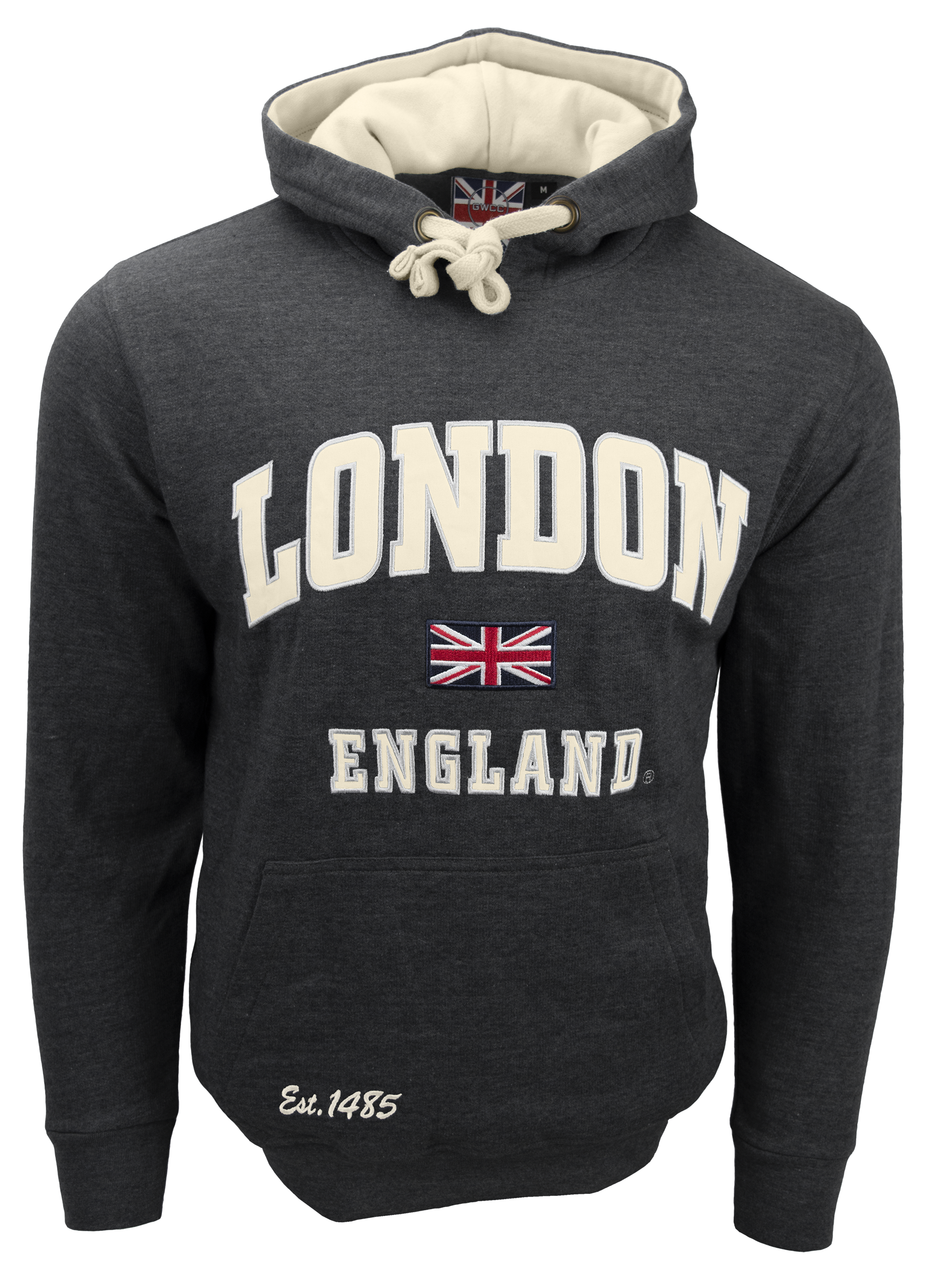 LE129CO Unisex London England Applique Embroidery Hoodie Charcoal