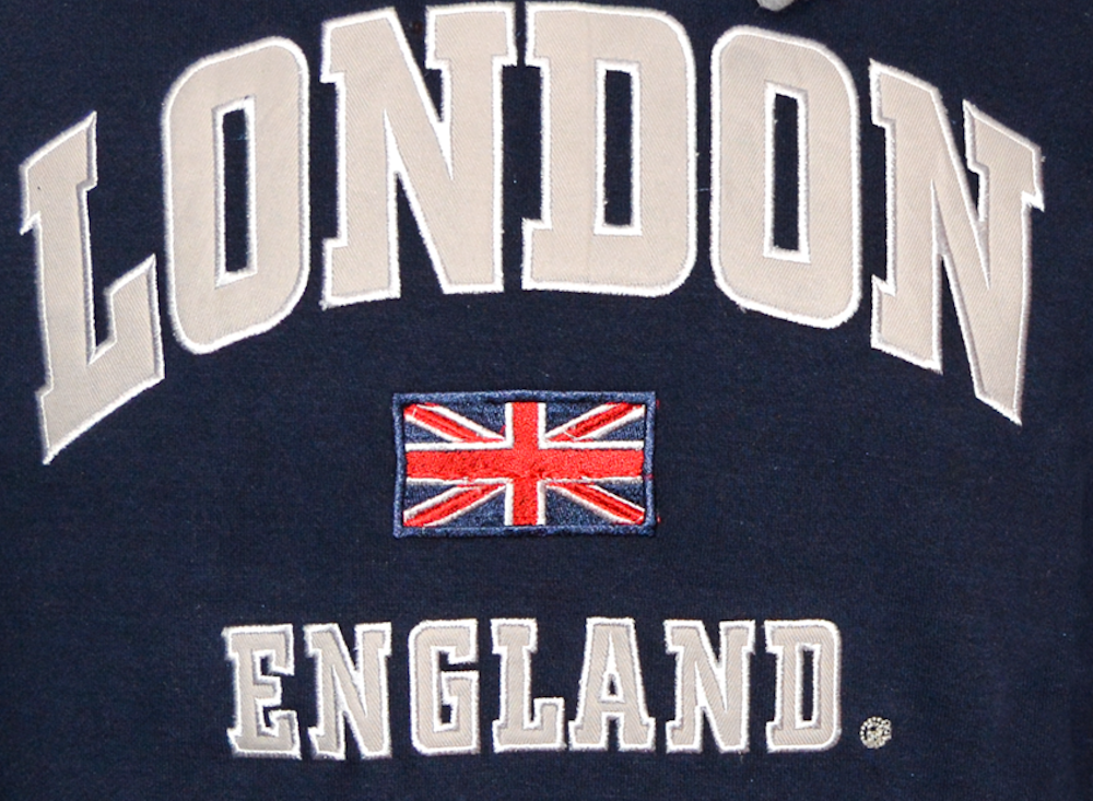 LE129NG Unisex London England Applique Embroidery Hoodie Navy - Grey XS TO 4XL