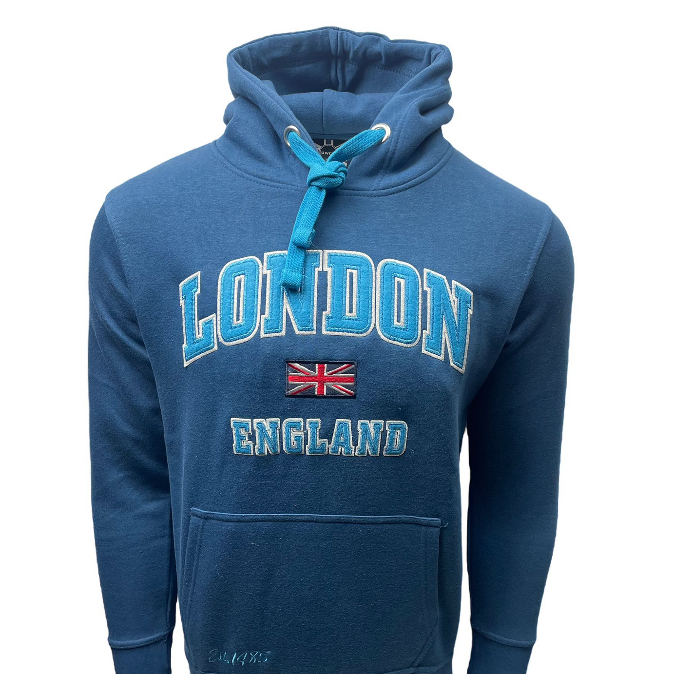 LE129PB Unisex London England Applique Embroidery Hoodie Petrol Blue XS TO 4XL