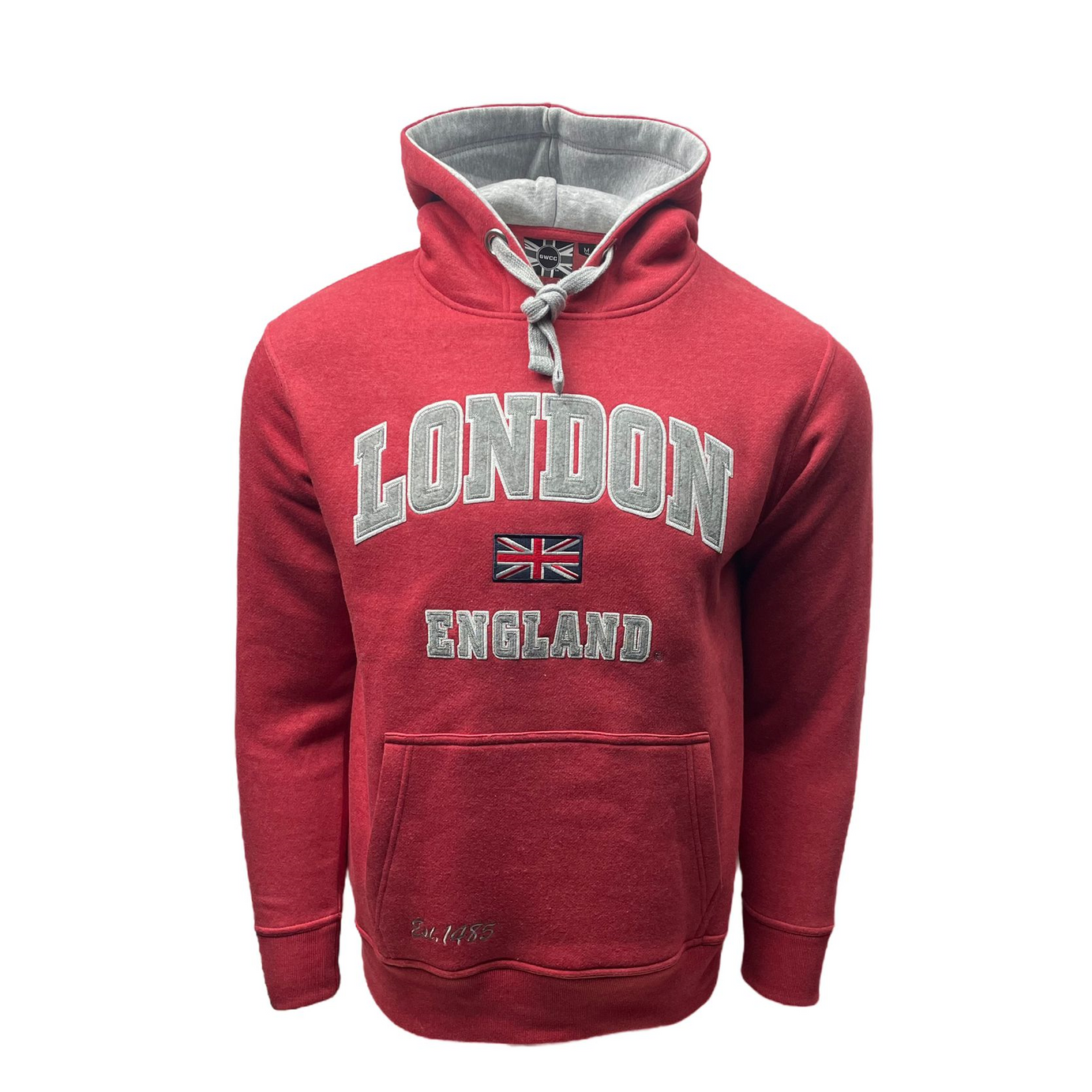 LE129RR Unisex London England Applique Embroidery Hoodie Ruby Red XS TO 4XL