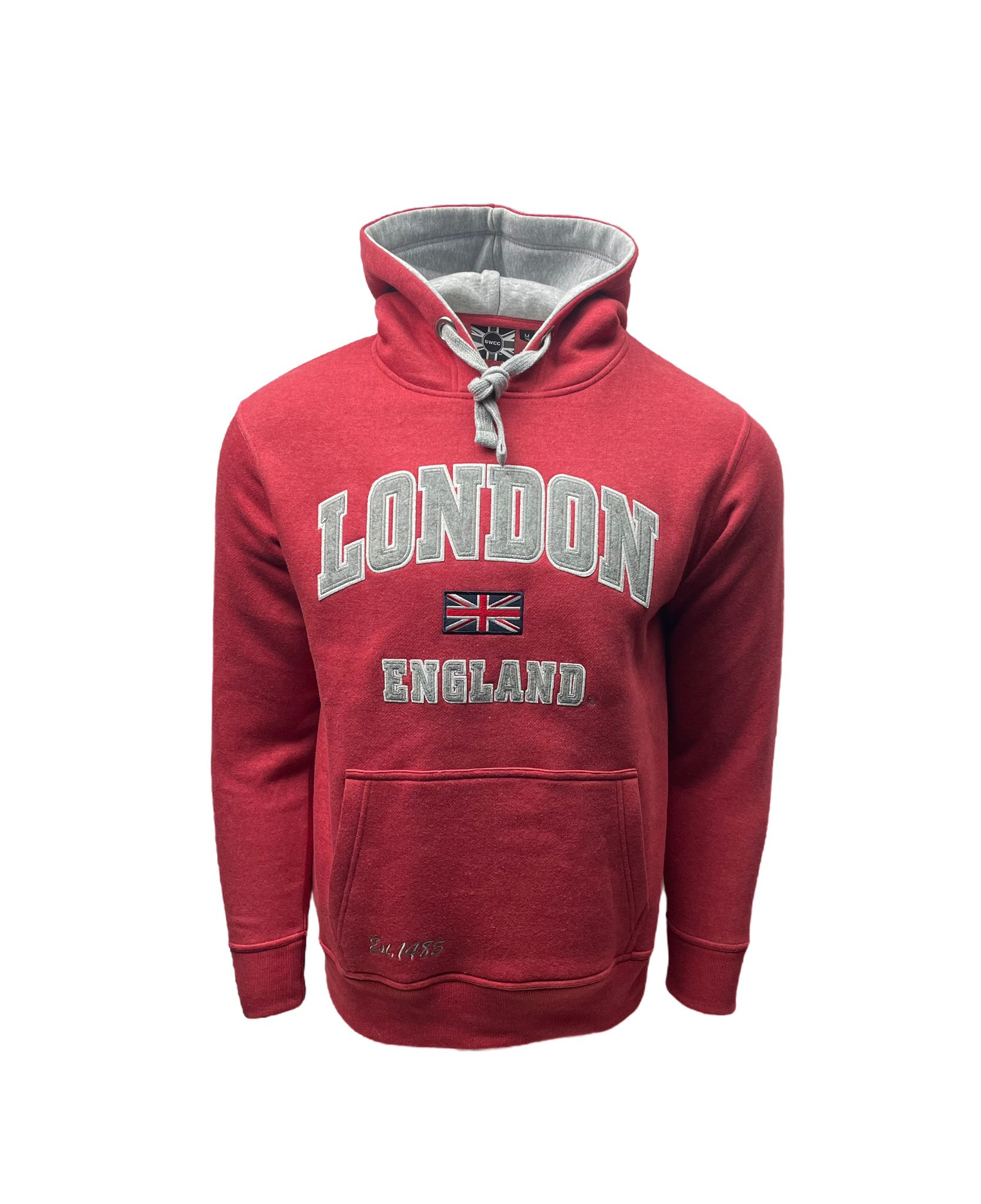 LE129RR Unisex London England Applique Embroidery Hoodie Ruby Red XS TO 4XL