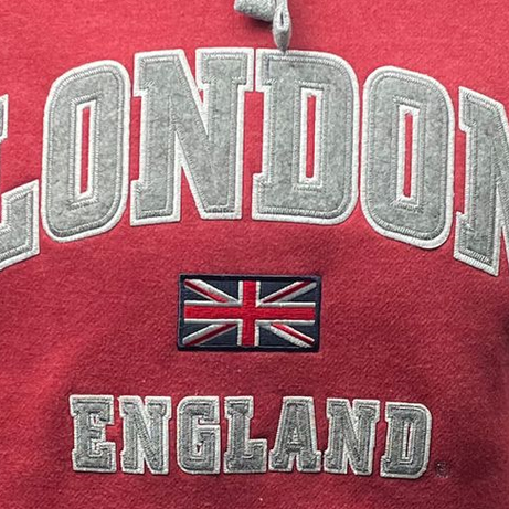 LE129RR Unisex London England Applique Embroidery Hoodie Ruby Red XS TO 4XL