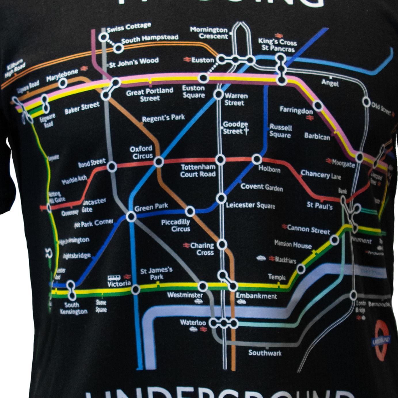 TFL104B Licensed Unisex London Undergound Tube Map T Shirt Black XS TO 4XL
