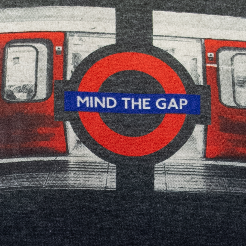 TFL106C Licensed Unisex Mind The Gap Underground T-Shirt Charcoal S TO XL