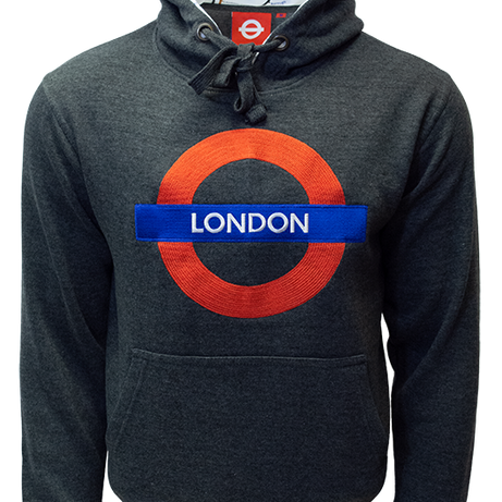 TFL129LON Licensed Unisex London Roundel Applique Embroidery Charcoal XS TO 2XL