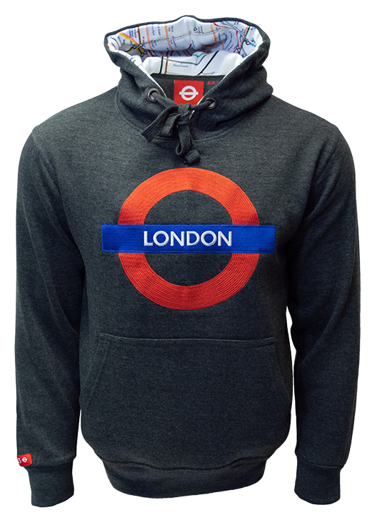 TFL129LON Licensed Unisex London Roundel Applique Embroidery Charcoal XS TO 2XL
