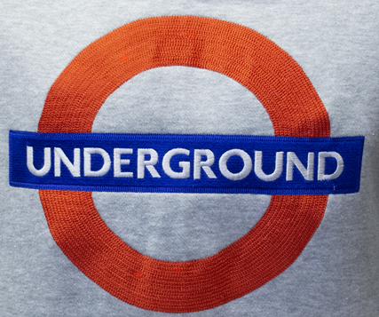 TFL129UND Licensed Unisex Underground London Applique Embroidery Grey XS TO 4XL